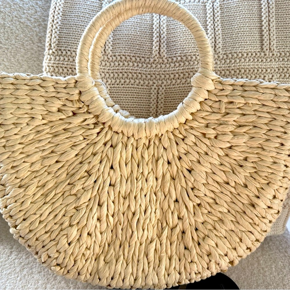 Cream Bohemian Tote Bag with Circular Handles